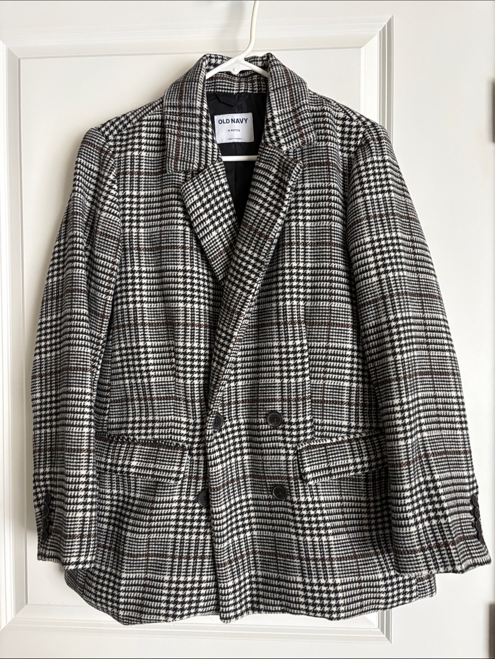 Old Navy Black & White Glen Plaid Double-Breasted Blazer
